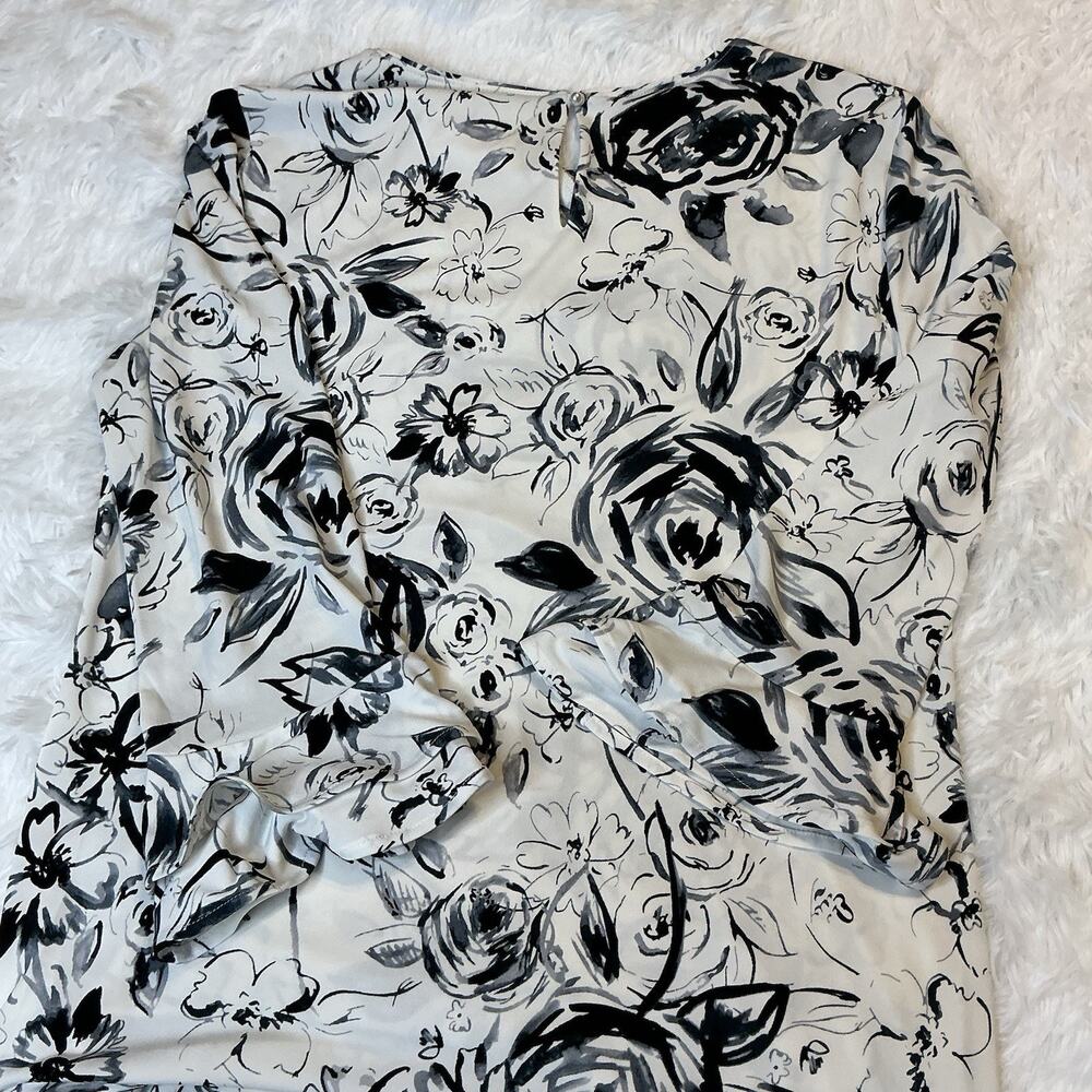 Karl Lagerfeld Paris Women’s Small 3/4 Sleeve Floral White/black Blouse - Picture 10 of 10